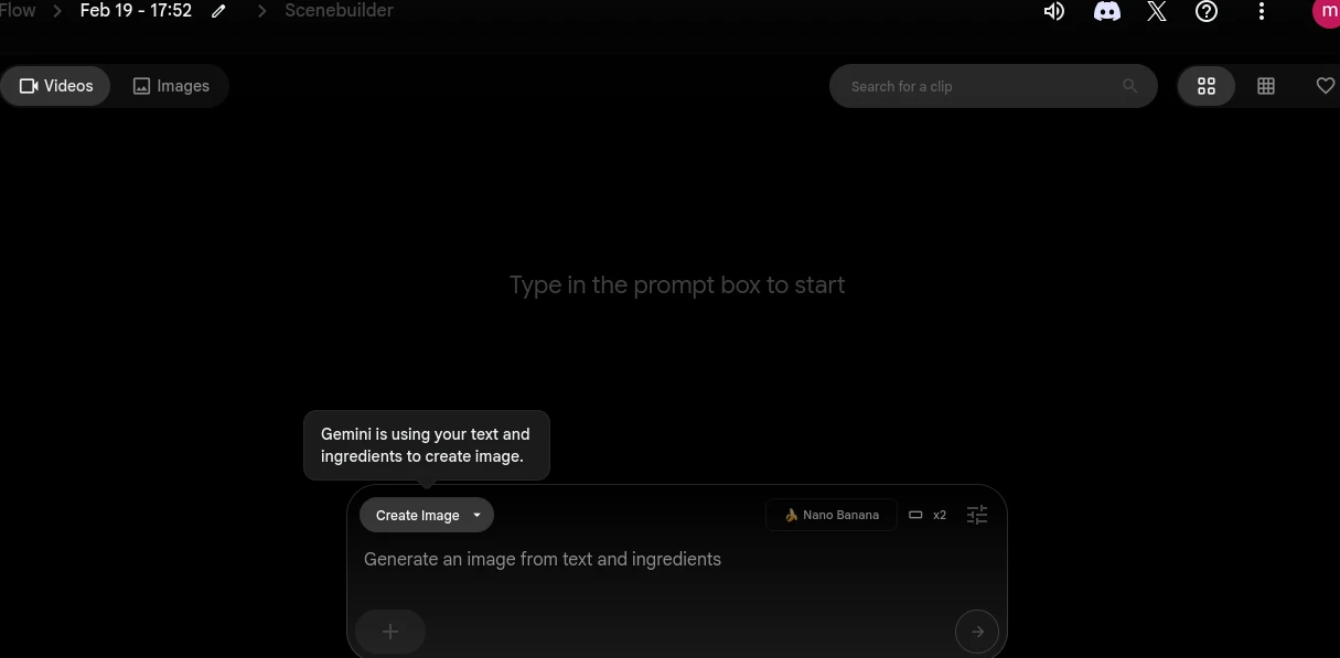 Google Flow: create a project interface