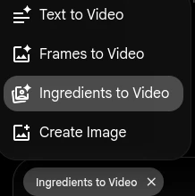 Google Flow project interface with options panel