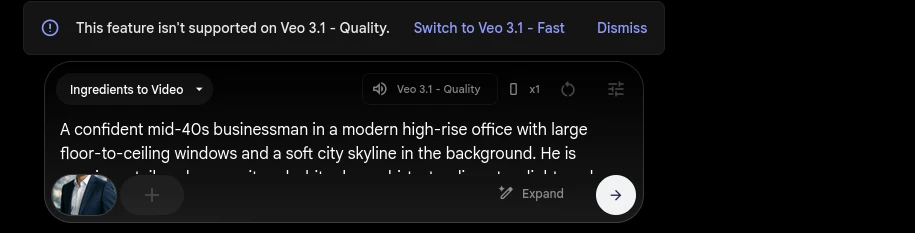 Veo 3.1 Quality showing unavailable on free account