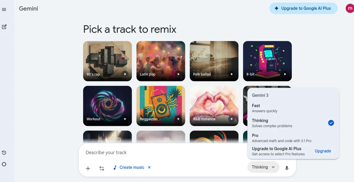 Lyria 3 music generation results in Gemini