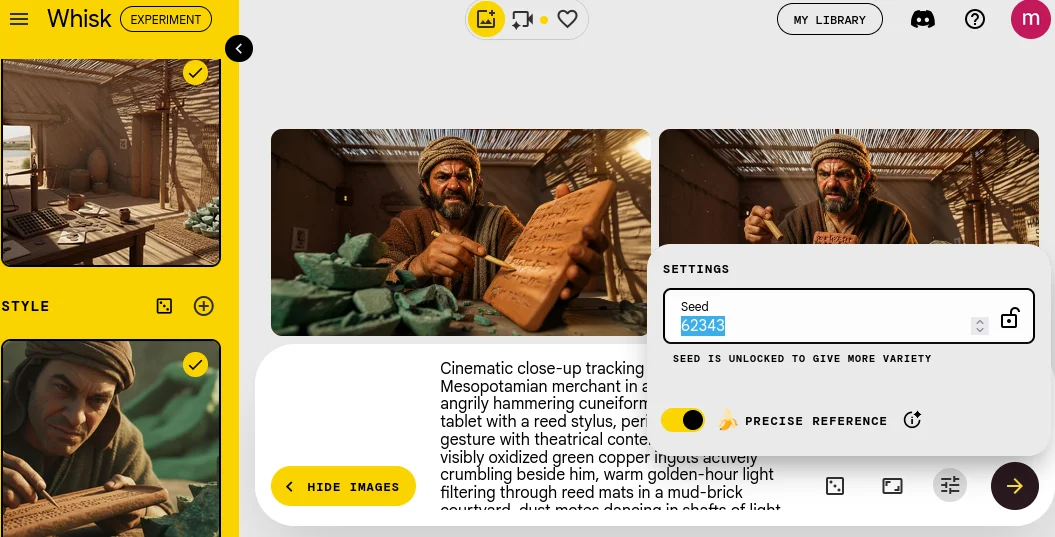 Whisk seed settings